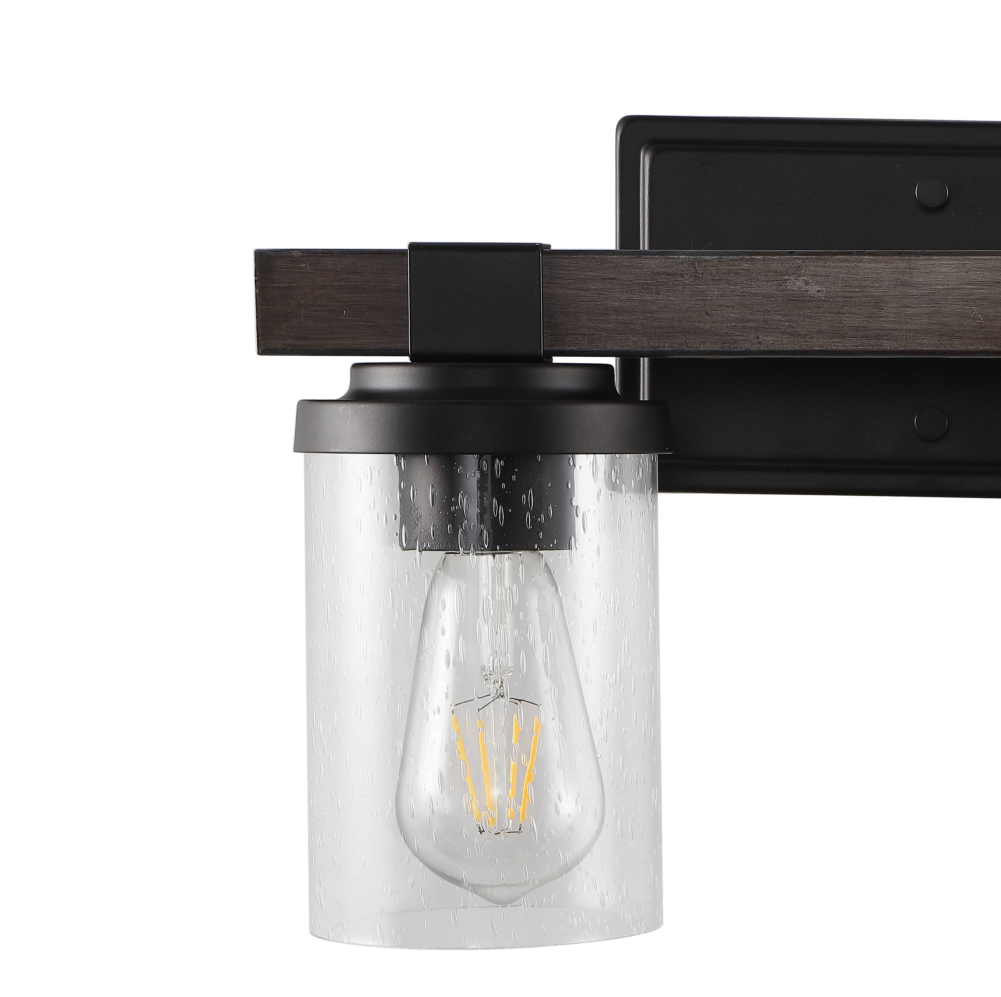 Alt View 4. Jonathan Y - Bungalow 15" 2-Light Iron/Seeded Glass Rustic Farmhouse LED Vanity Light, Oil Rubbed Bronze - Oil Rubbed Bronze.