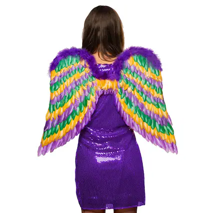 Front. Underwraps - Mardi Gras Double Sided Feather Wings Adult Costume Accessory - Purple.