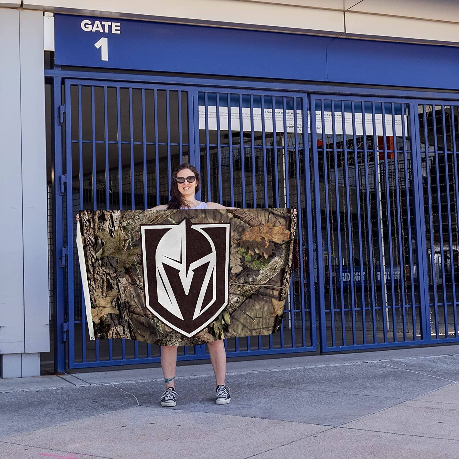 Alt View 2. Rico Industries - Las Vegas Golden Knights 3x5 Indoor Outdoor Camo Banner Flag with grommets for hanging - Multi.
