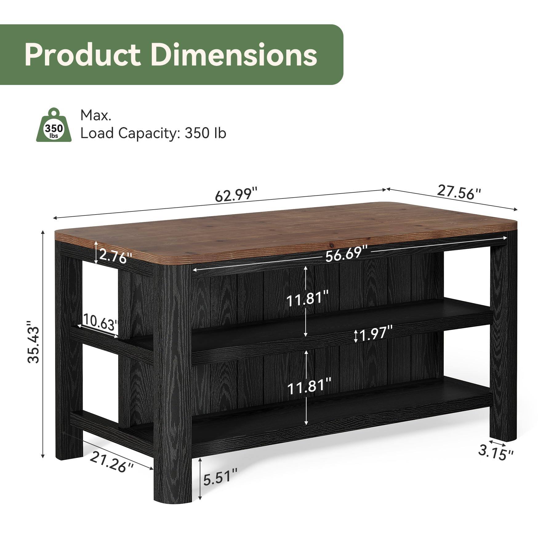 Product Dimensions  
Max. Load Capacity: 350 lb  
62.99"  
27.56"  
35.43"  
2.76"  
10.63"  
56.69"  
11.81"  
1.97"  
11.81"  
21.26"  
5.51"  
3.15"