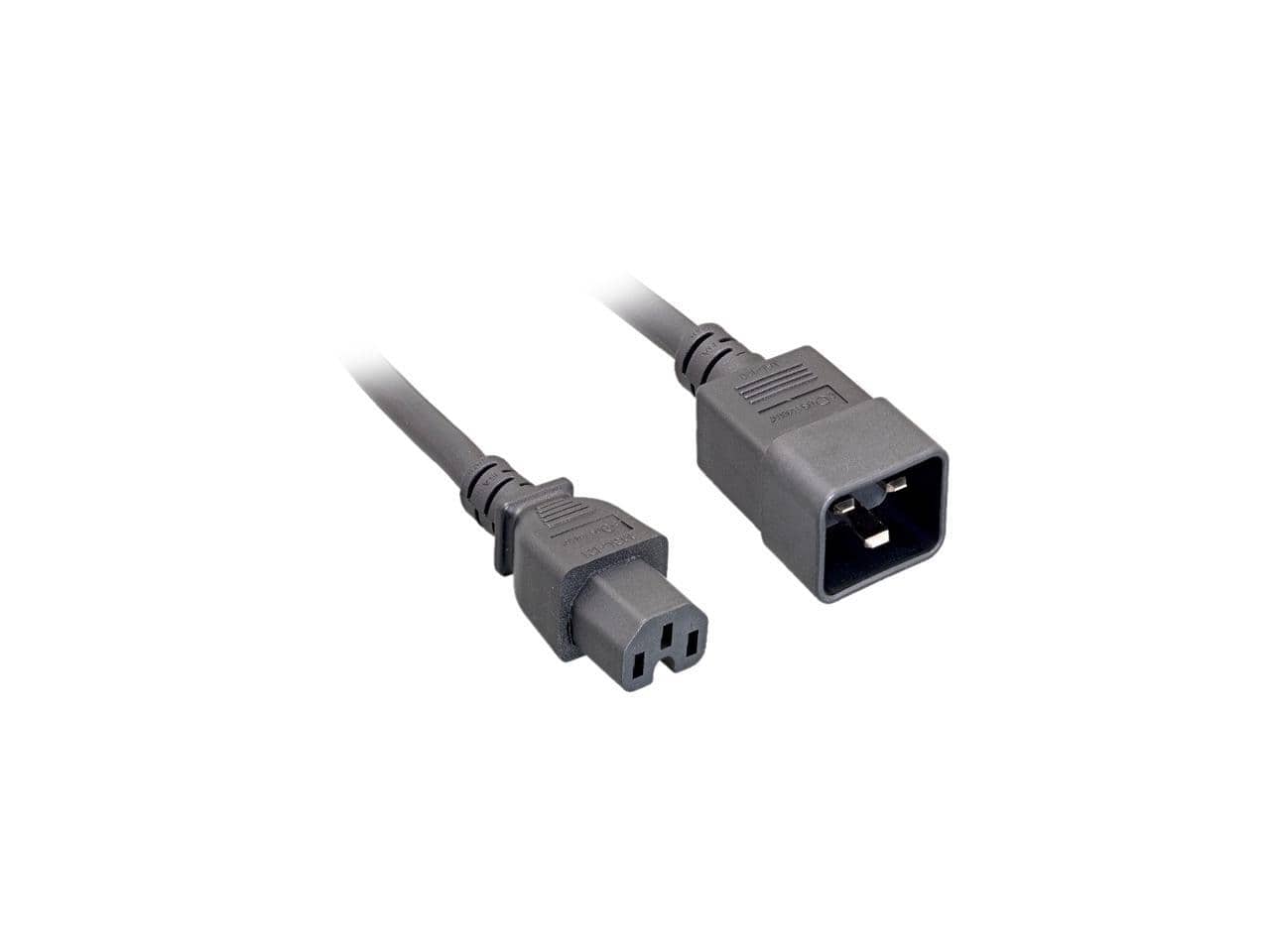 Nippon Labs - 14 AWG. C15 / C20 Power Cord, SJT, 15A, 300V, 1 ft. IEC-60320-C15 to IEC-60320-C20 Black Power Cable