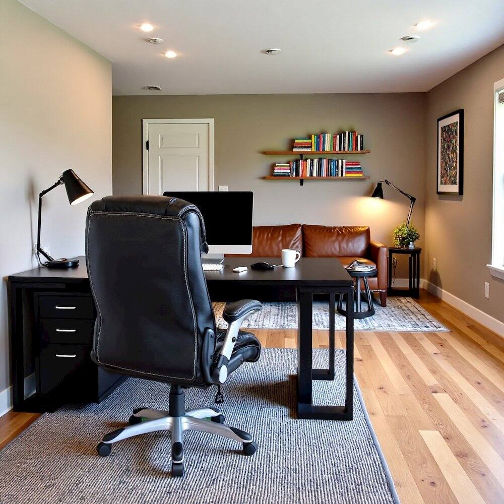 Alt View 2. FurniFact - Black Leather Office Chair – Executive High Back Chair With Lumbar Support - Black.