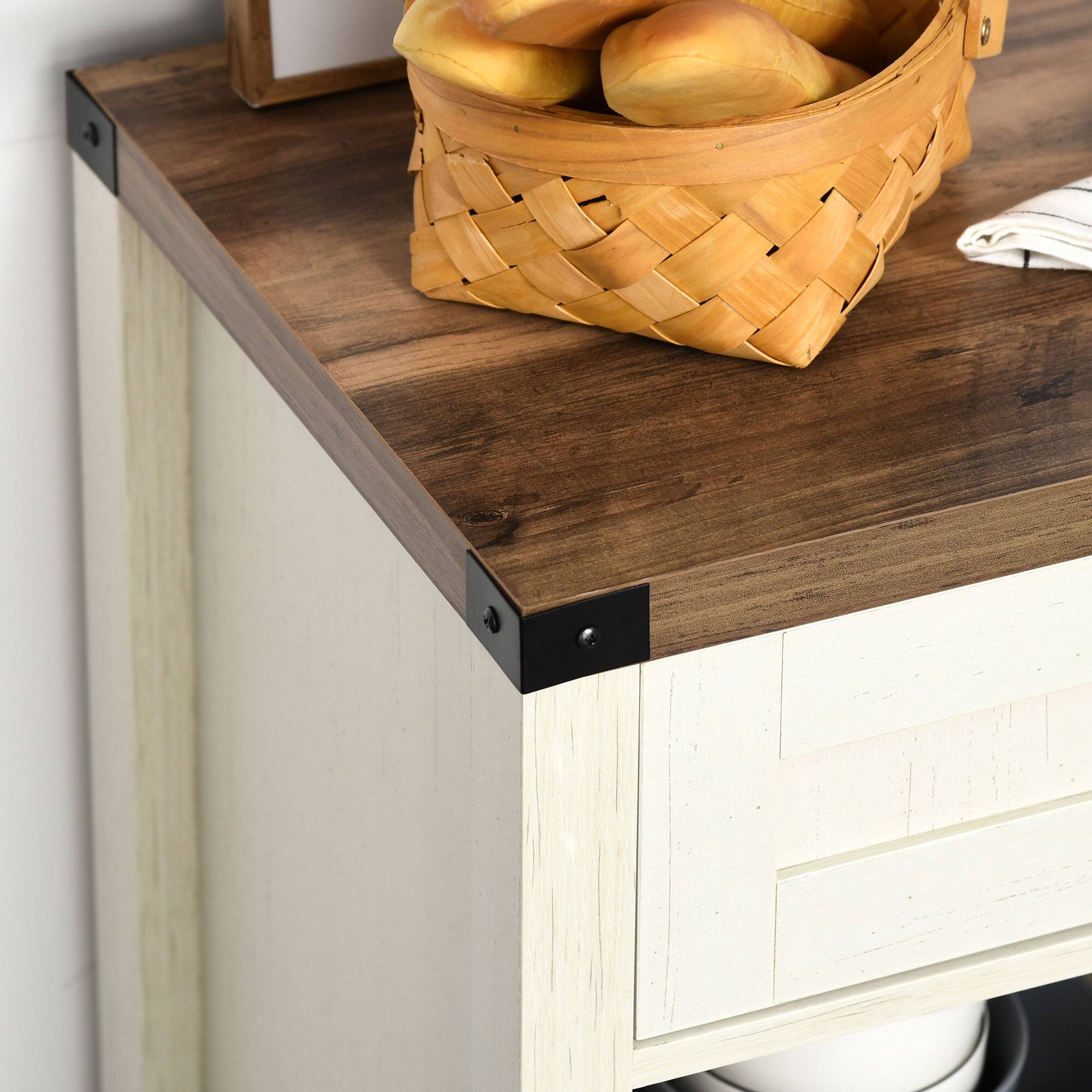 Alt View 7. Homcom - Farmhouse Sideboard Buffet Cabinet, Rustic Barn Door Kitchen Cabinet, Accent Cabinet with Storage for Living Room - Distressed White.