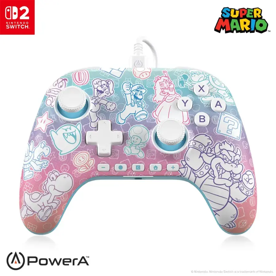 GamePad PowerA Advantage Nintendo Switch 2 Mushroom Kingdom frontal