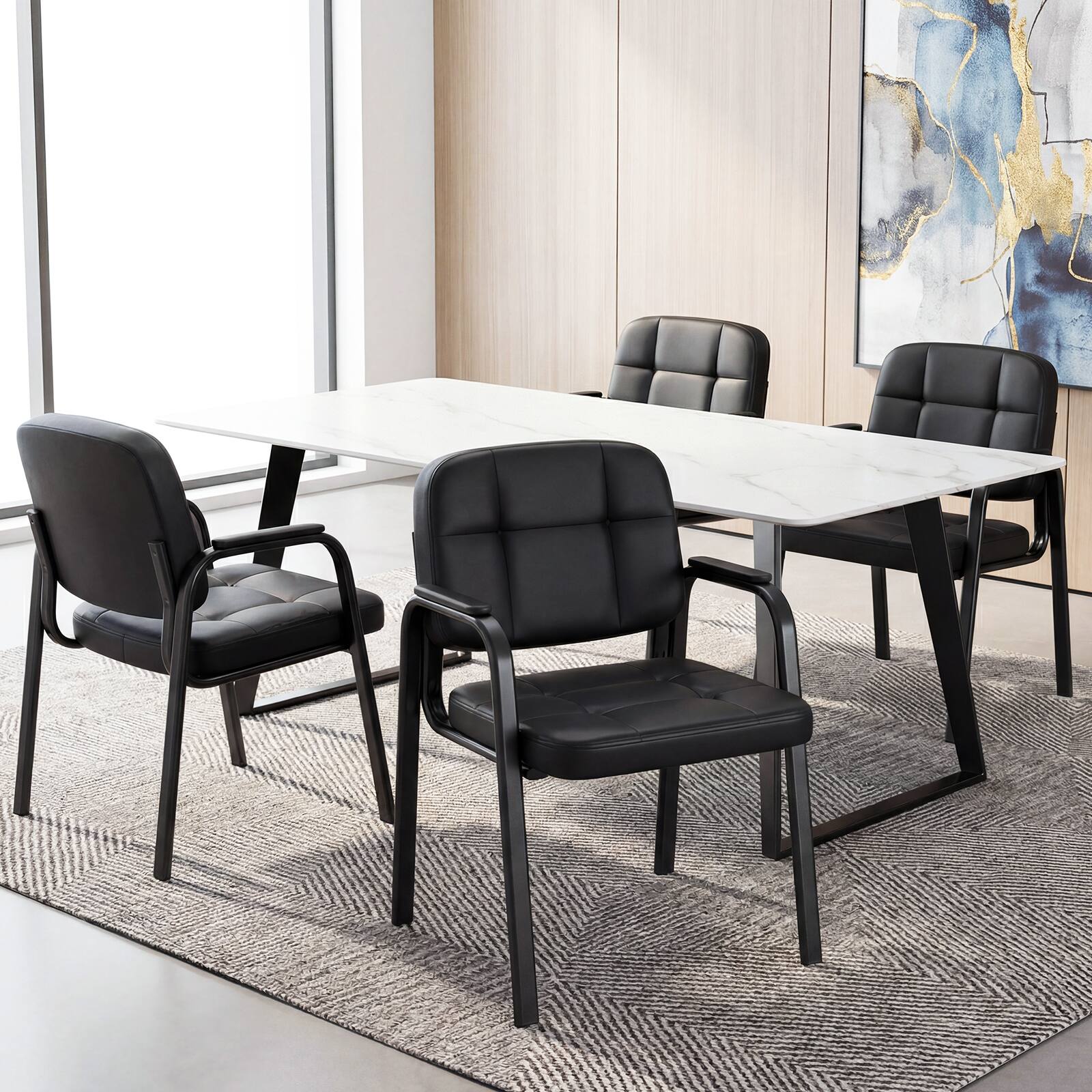 Alt View 4. Costway - Costway Leather Office Reception Chairs Set of 6 withPadded Armrests, Metal Frame for Home - Black.