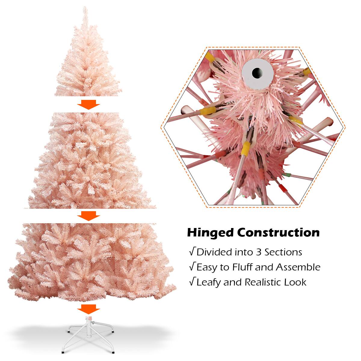 Hinged Construction Divided into 3 Sections Easy to Fluff and Assemble Leafy and Realistic Look