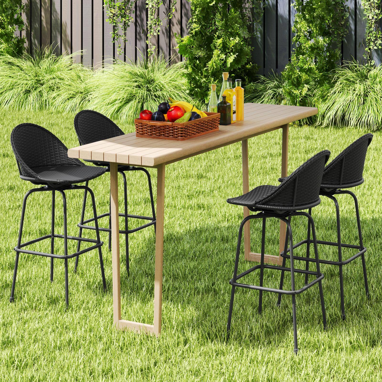 Alt View 4. Gymax - Gymax Rattan Swivel Barstools Set of 4 w/ Curved Back & Heavy-Duty Metal Support - Black.