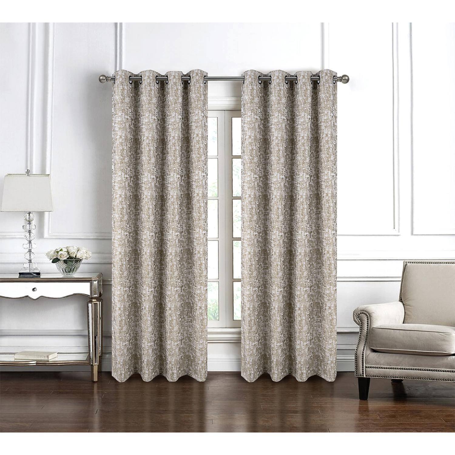 Angle. RT Designers Collection - RT Designer Collection Cambridge Jacquard Luxurious Decorative Grommet Curtain Panel 54" x 90" Taupe - Taupe.
