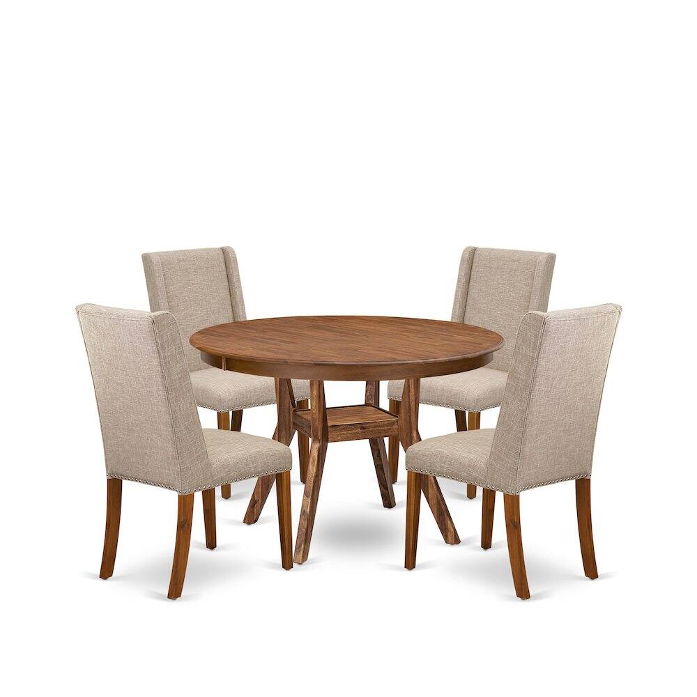 Front. Luxe - 5-Piece Kitchen Table Set A Wooden Dining Table, 4 Light Tan Dining Chairs - Light Tan.
