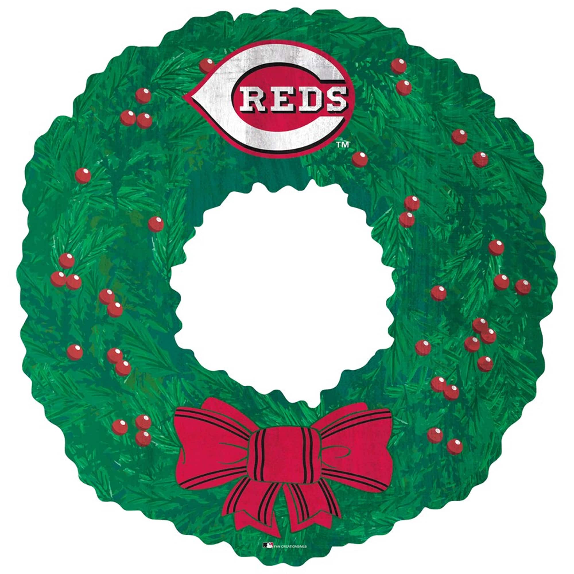 Front. Fan Creations - Cincinnati Reds 16'' Team Wreath Sign - Green.