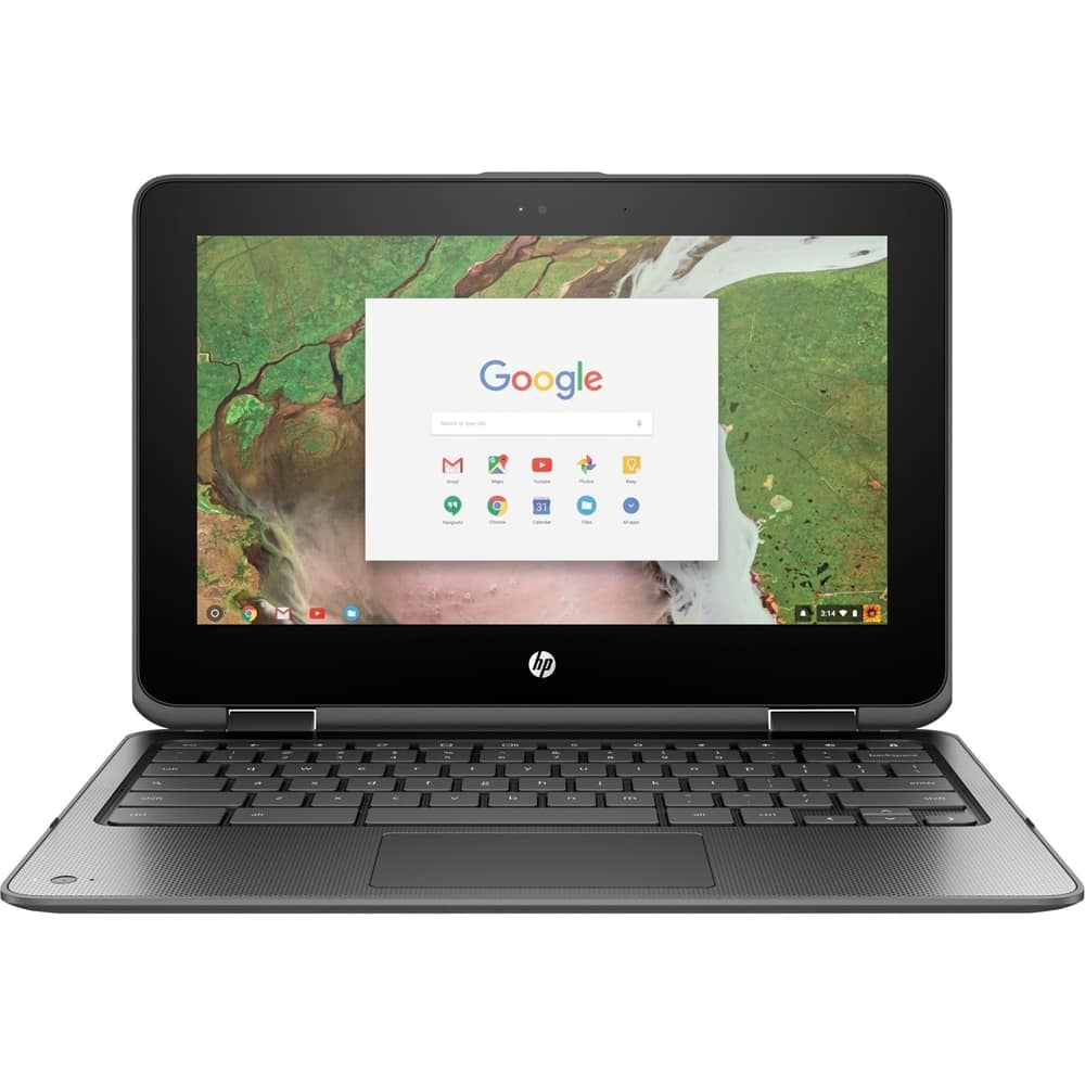 Front. HP - 2-in-1 11.6" Touch-Screen Chromebook - Intel Celeron - 4GB Memory - 32GB eMMC Flash Memory - Smoke gray.