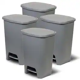 Glad - Kitchen Trash Can with Lid and Garbage Bag Rings, 20 Gal, Grey, 4 Pack - Gray