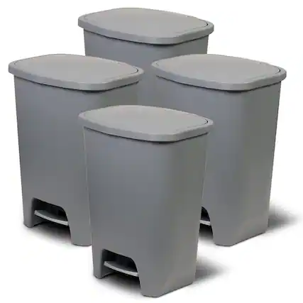 Front. Glad - Glad Kitchen Trash Can with Lid and Garbage Bag Rings, 20 Gal, Grey, 4 Pack - Grey.