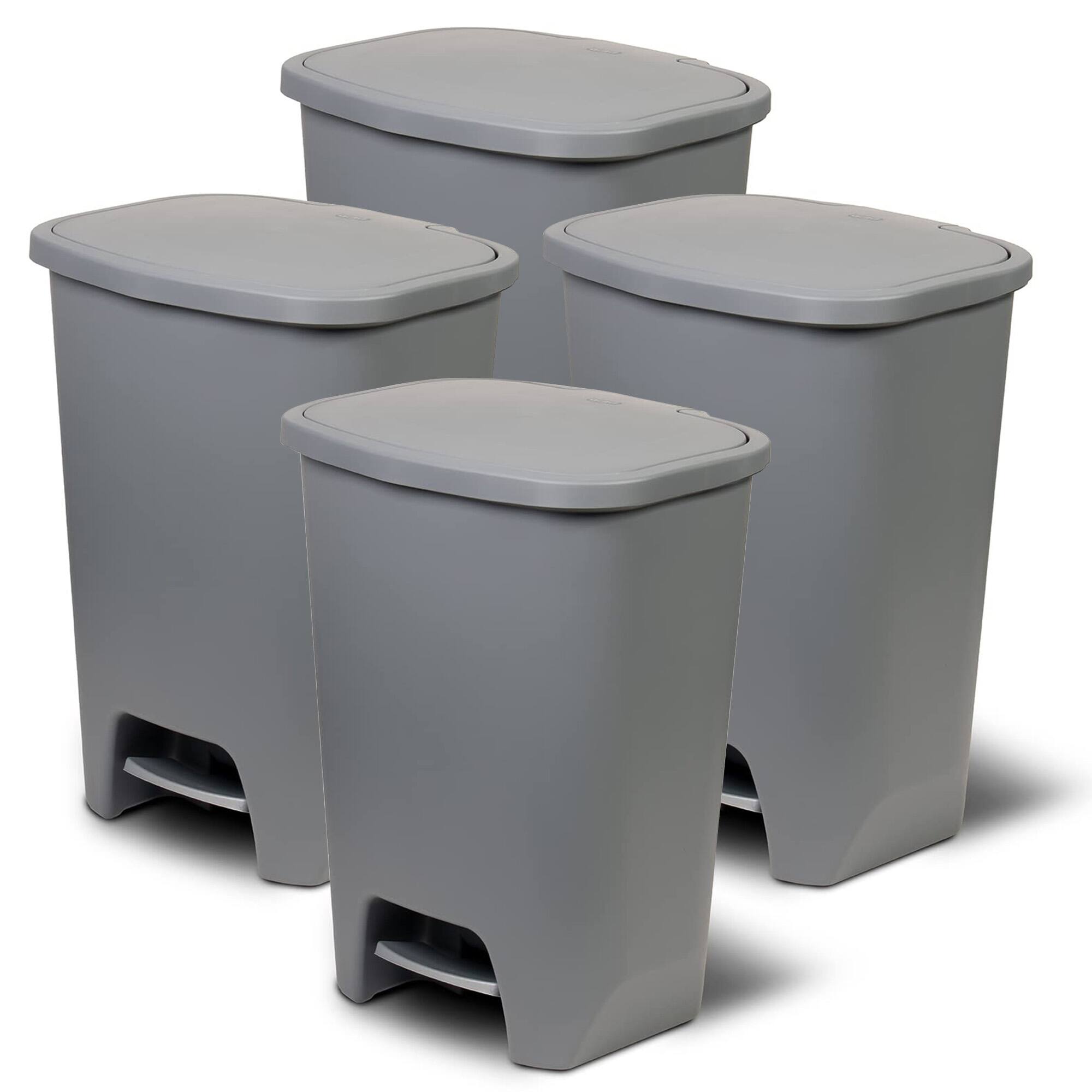 Front. Glad - Glad Kitchen Trash Can with Lid and Garbage Bag Rings, 20 Gal, Grey, 4 Pack - Grey.