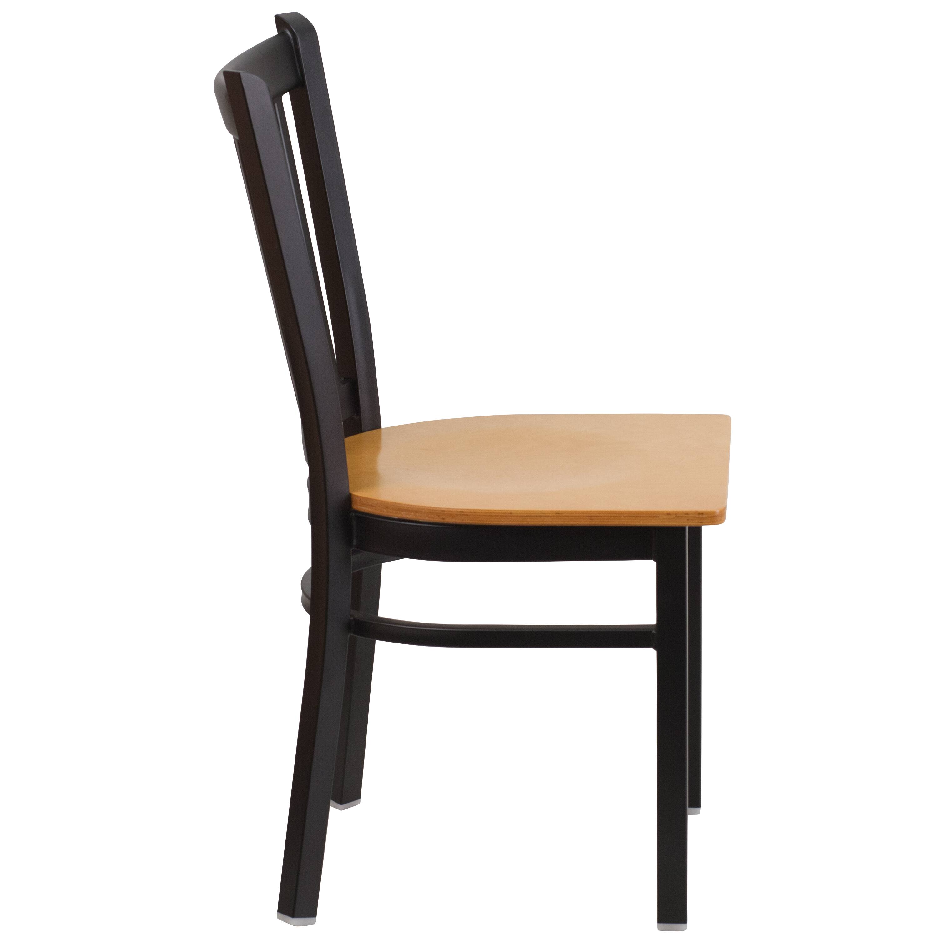 Alt View 6. Emma + Oliver - Vertical Back Metal Restaurant Dining Chair - Natural Wood Seat/Black Metal Frame.