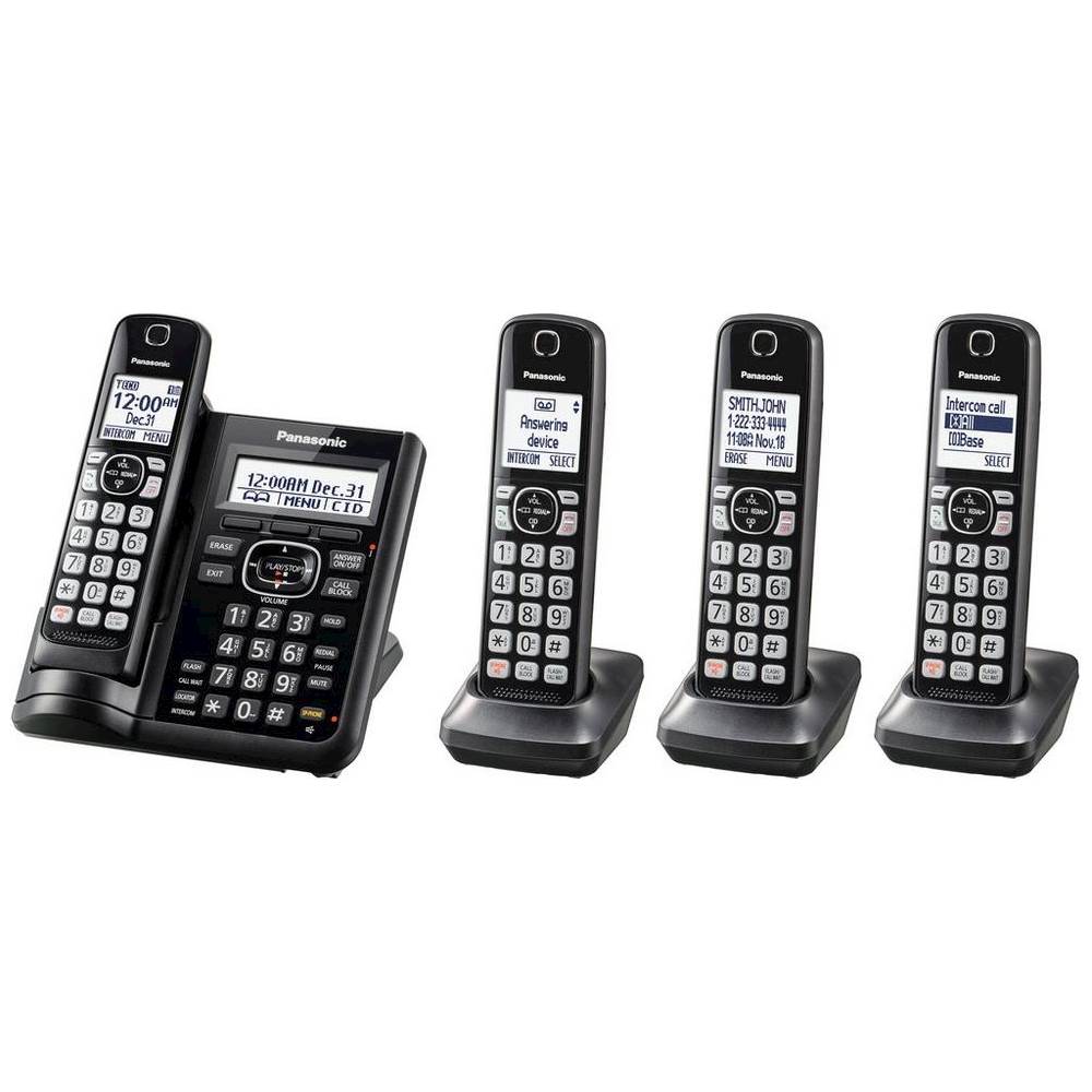 Left View: Panasonic - KX-TGF544B DECT 6.0 Expandable Cordless Phone System with Digital Answering System - Black