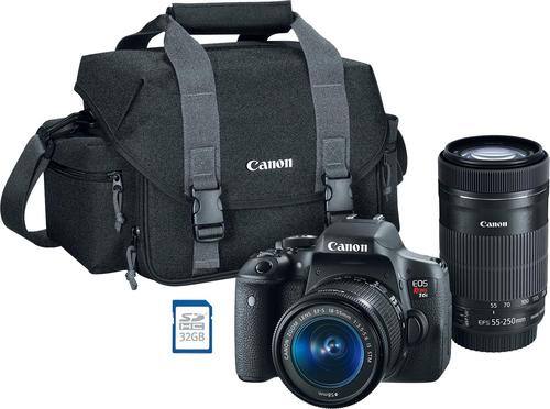 Canon EOS Rebel T6i DSLR Camera with 18-55mm and 55-250mm Lenses Black ...