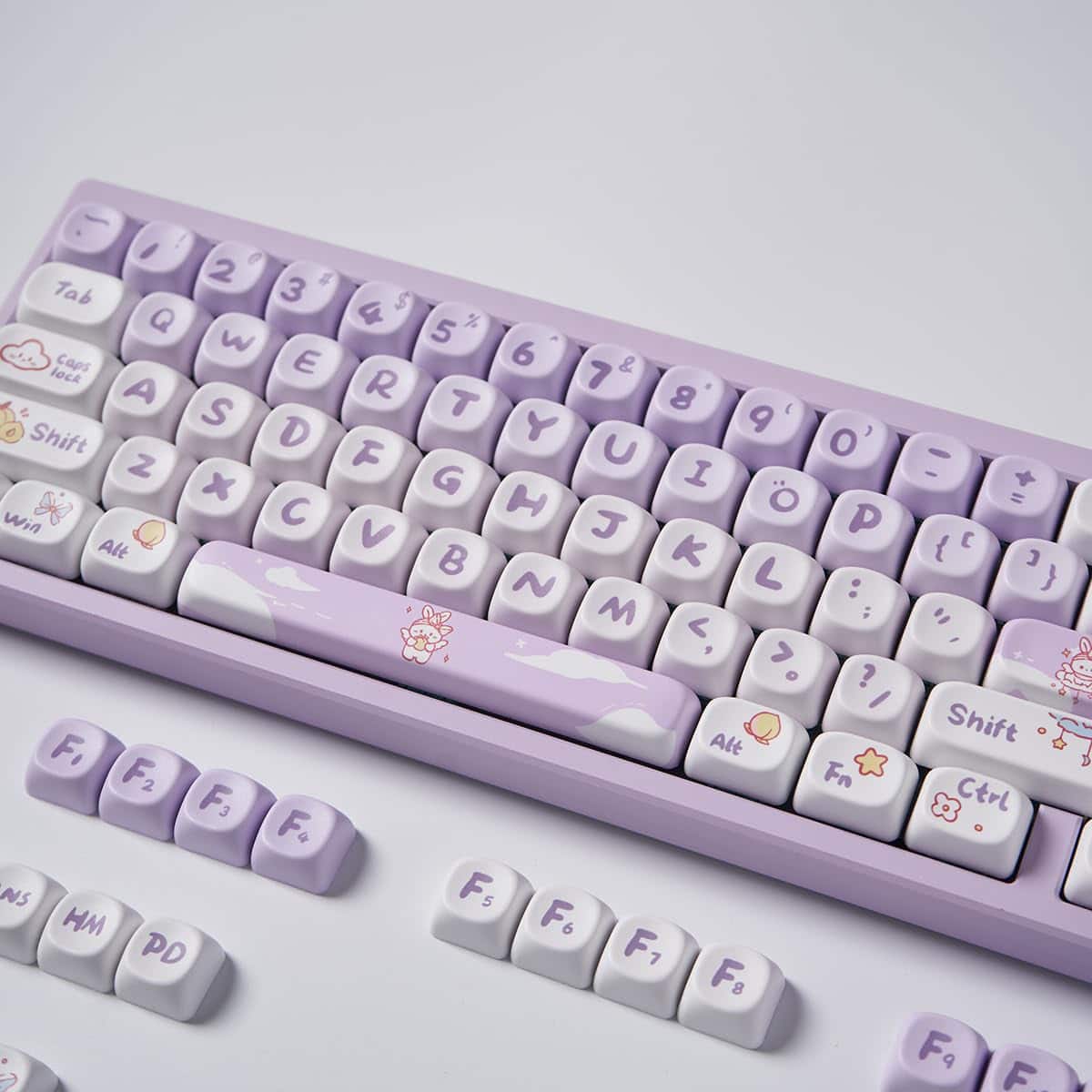 Stylel Star - Pink Pbt Keycaps Moa Profile Cute Keycap Set 139 Keys Milk Candy Rabbit Dye-syb For Mx Cherry Mechanical - Purple Rabbit