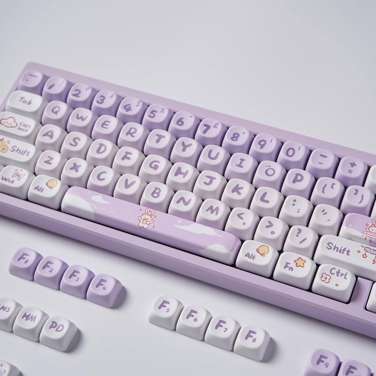 Stylel Star - Pink Pbt Keycaps Moa Profile Cute Keycap Set 139 Keys Milk Candy Rabbit Dye-syb For Mx Cherry Mechanical - Purple Rabbit