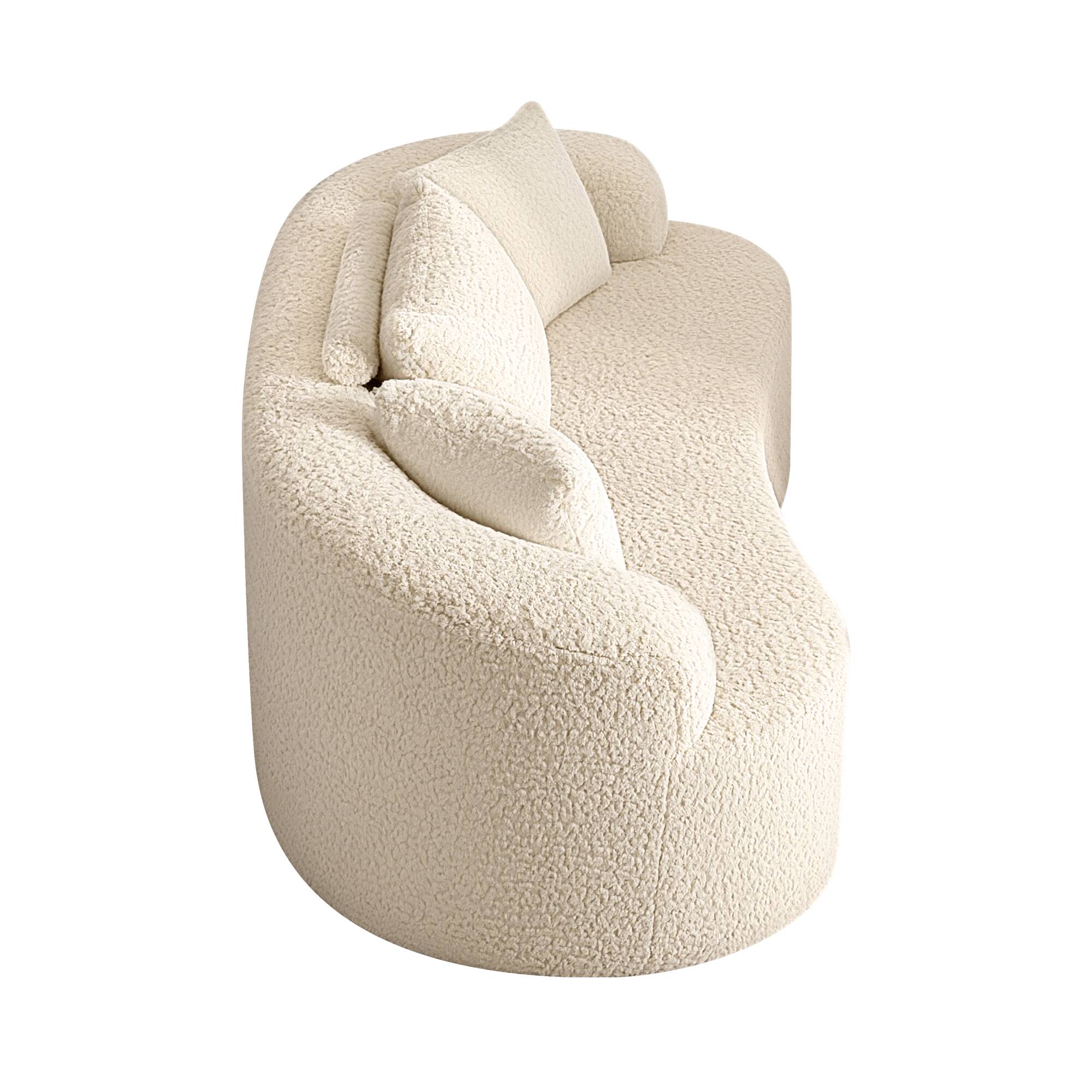 Angle. Brick Attic - 65'' Luxury Modern Curved Sofa with 3 Pillows- Teddy Fabric Curved Back Couch for Small Living Rooms Apartments Office - Beige.