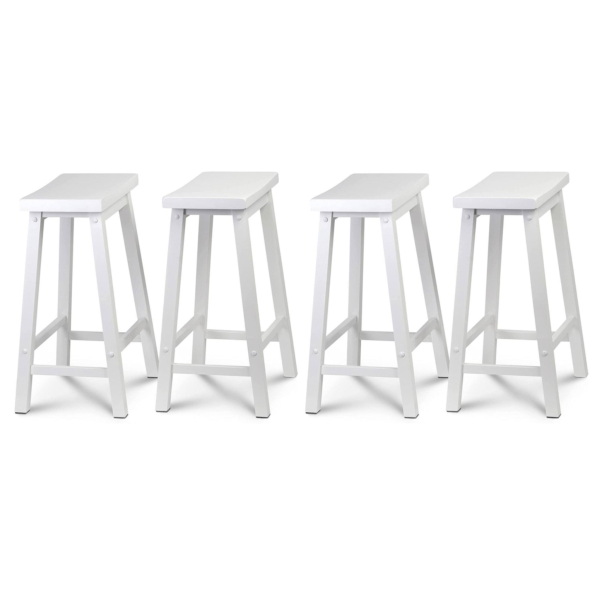 Front. PJ Wood - PJ Wood Classic Saddle Seat 24 Inch Tall Kitchen Counter Stools, White (4 Pack) - White.