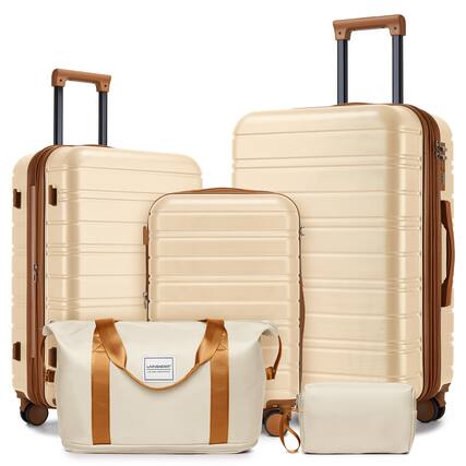 Front. Ecooso - Luggage Sets 5 Piece with Duffel Bags, Hardside Expandable Suitcases with Spinner Wheels - Cream+Brown.