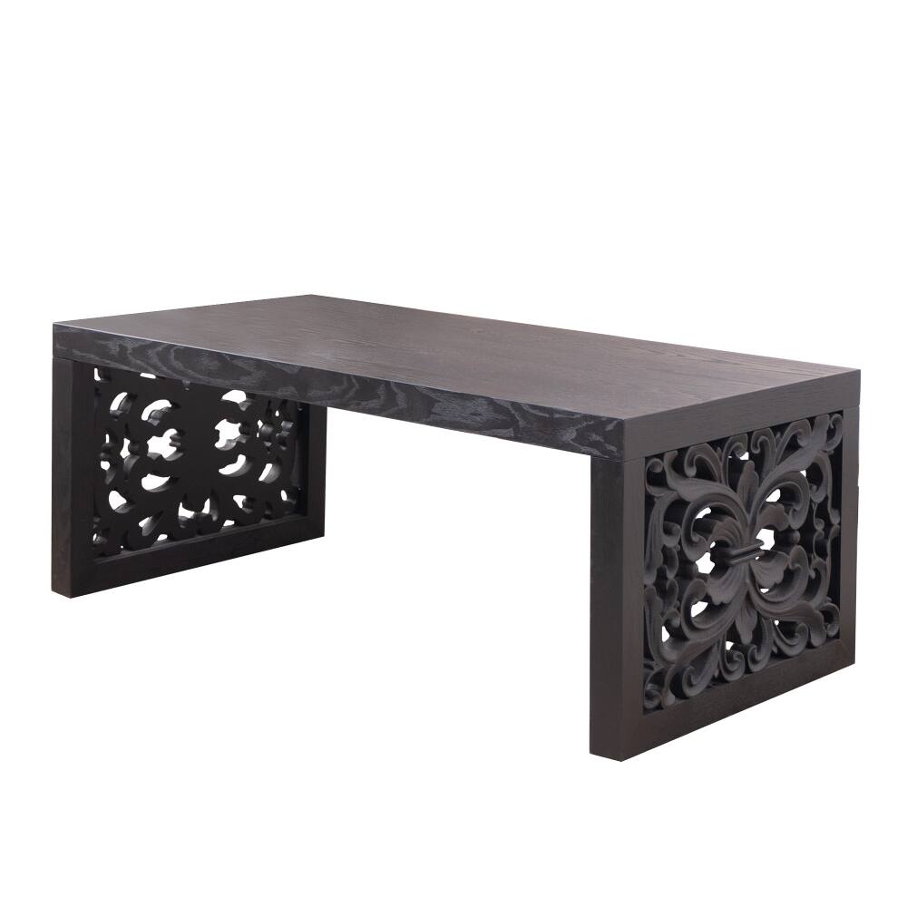 Alt View 1. Loheer - Loheer Black Coffee Table Carved Wood Rectangular 47.2 Inch - Black.