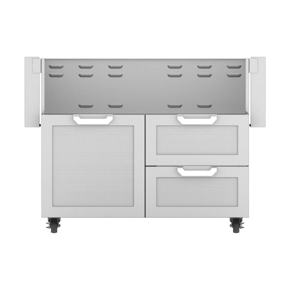 Left View: Hestan - Double Drawer and Door Tower Cart for 36" Gas Grills - Pacific Fog