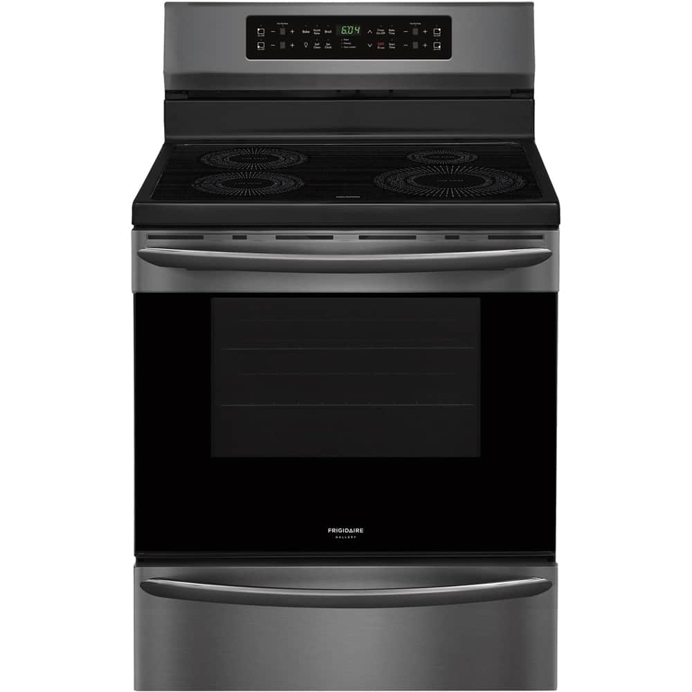 Front. Frigidaire - Gallery 5.4 Cu. Ft. Self-Cleaning Freestanding Electric Induction Convection Range - Black Stainless Steel.