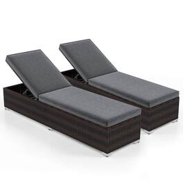Costway - 2 PCS Chaise Lounge with 4-level Backrest Heavy-Duty Metal Frame Seat Cushion - Gray