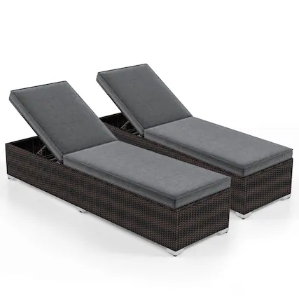 Front. Costway - Costway 2 PCS Chaise Lounge with 4-level Backrest Heavy-Duty Metal Frame Seat Cushion - Gray.