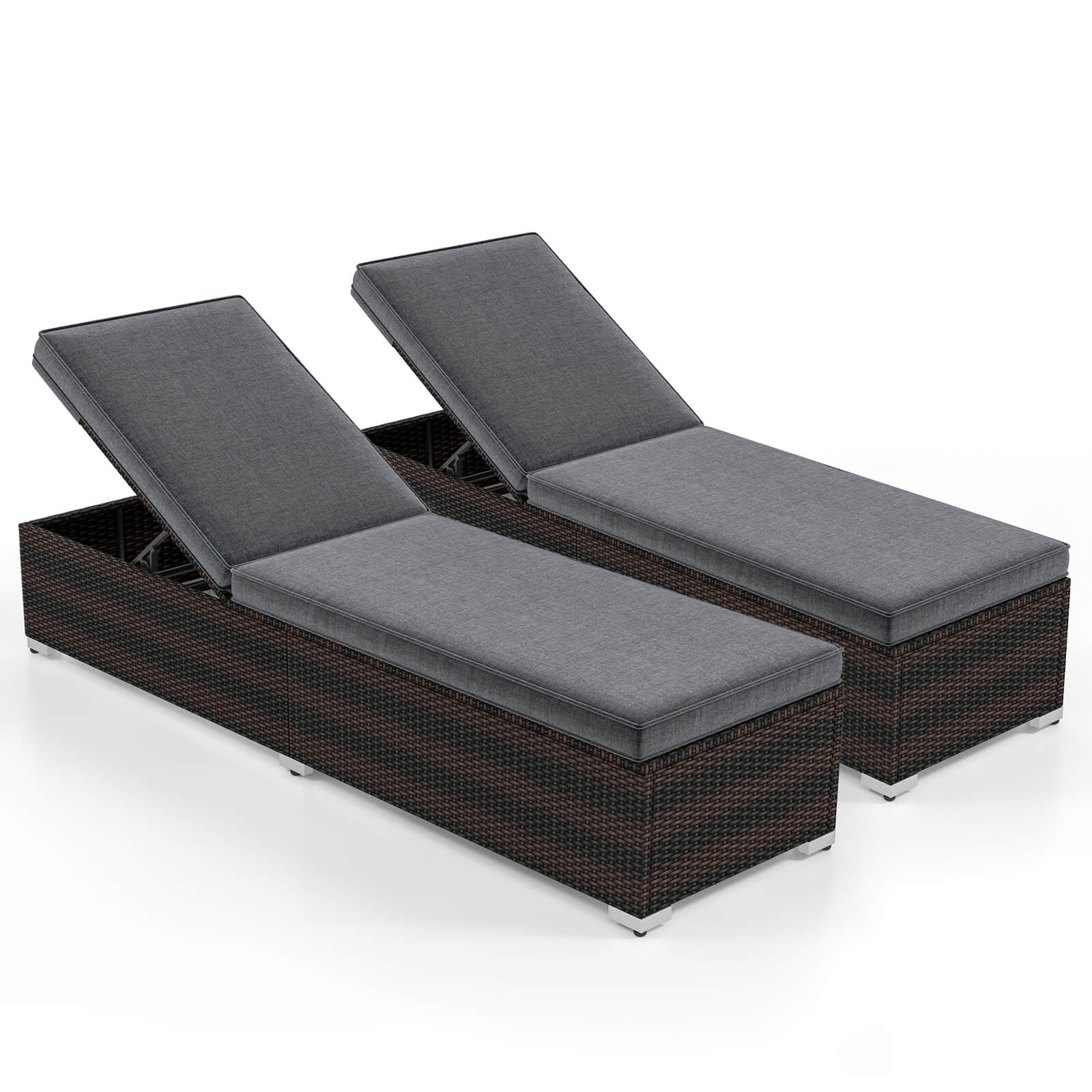 Front. Costway - Costway 2 PCS Chaise Lounge with 4-level Backrest Heavy-Duty Metal Frame Seat Cushion - Gray.
