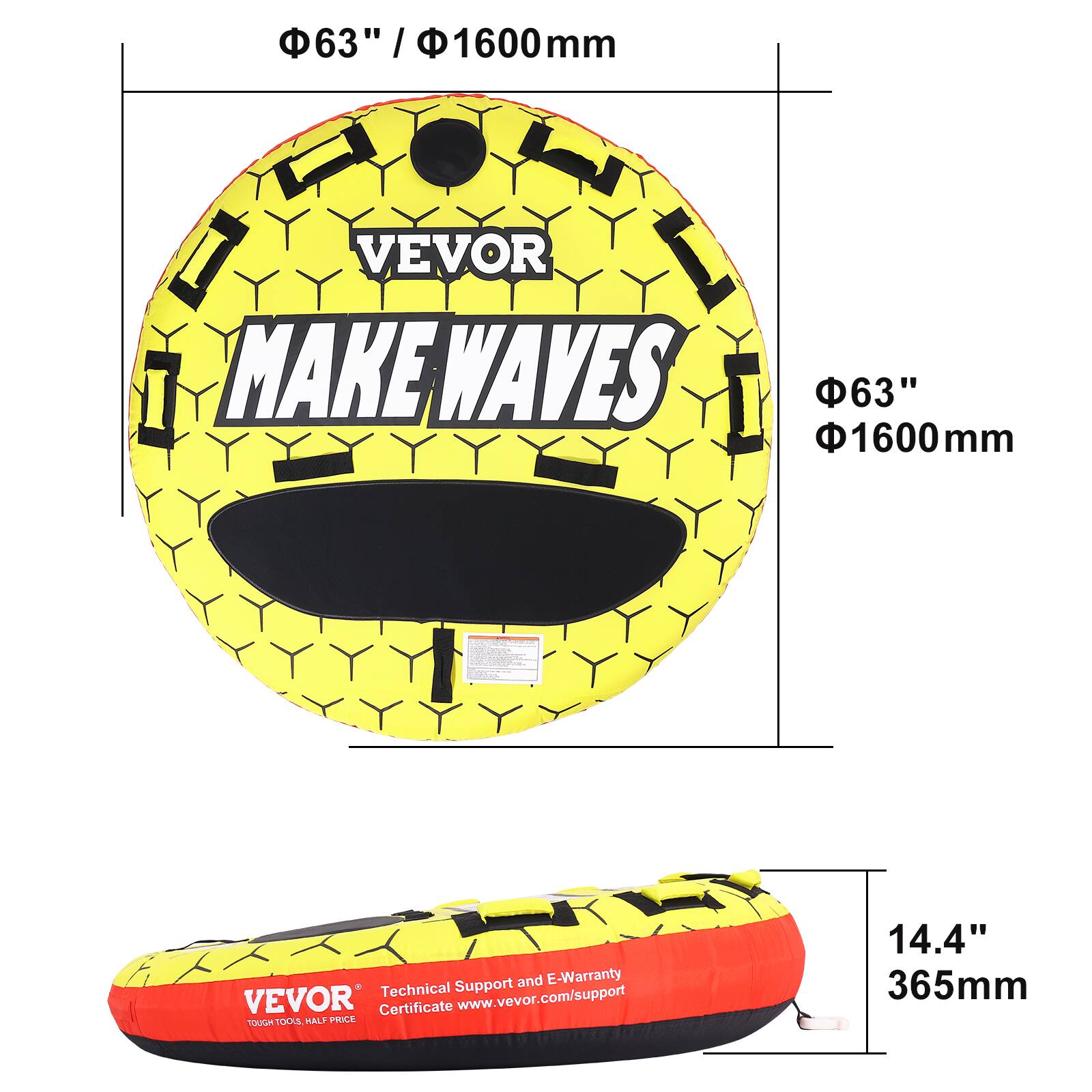 63" / 1600mm, 63" 1600mm, VEVOR MAKE WAVES, 14.4" 365mm, Technical Support and E-Warranty, VEVOR Certificate www.vevor.com/support, TOUGH TOOLS HALF PRICE