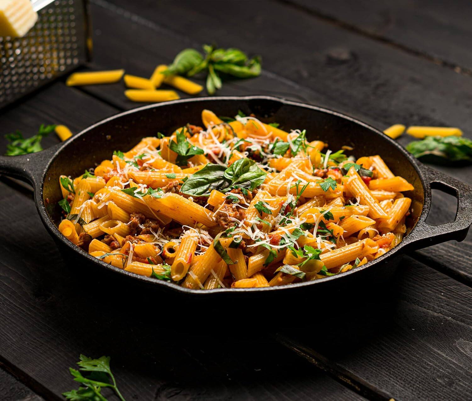 Angle. Zulay Kitchen - Zulay Kitchen Pre-Seasoned Cast Iron Skillet 12Inch - Heavy Duty Seasoned Iron Cast Skillet For Indoor & Outdoor Cooking - Black.