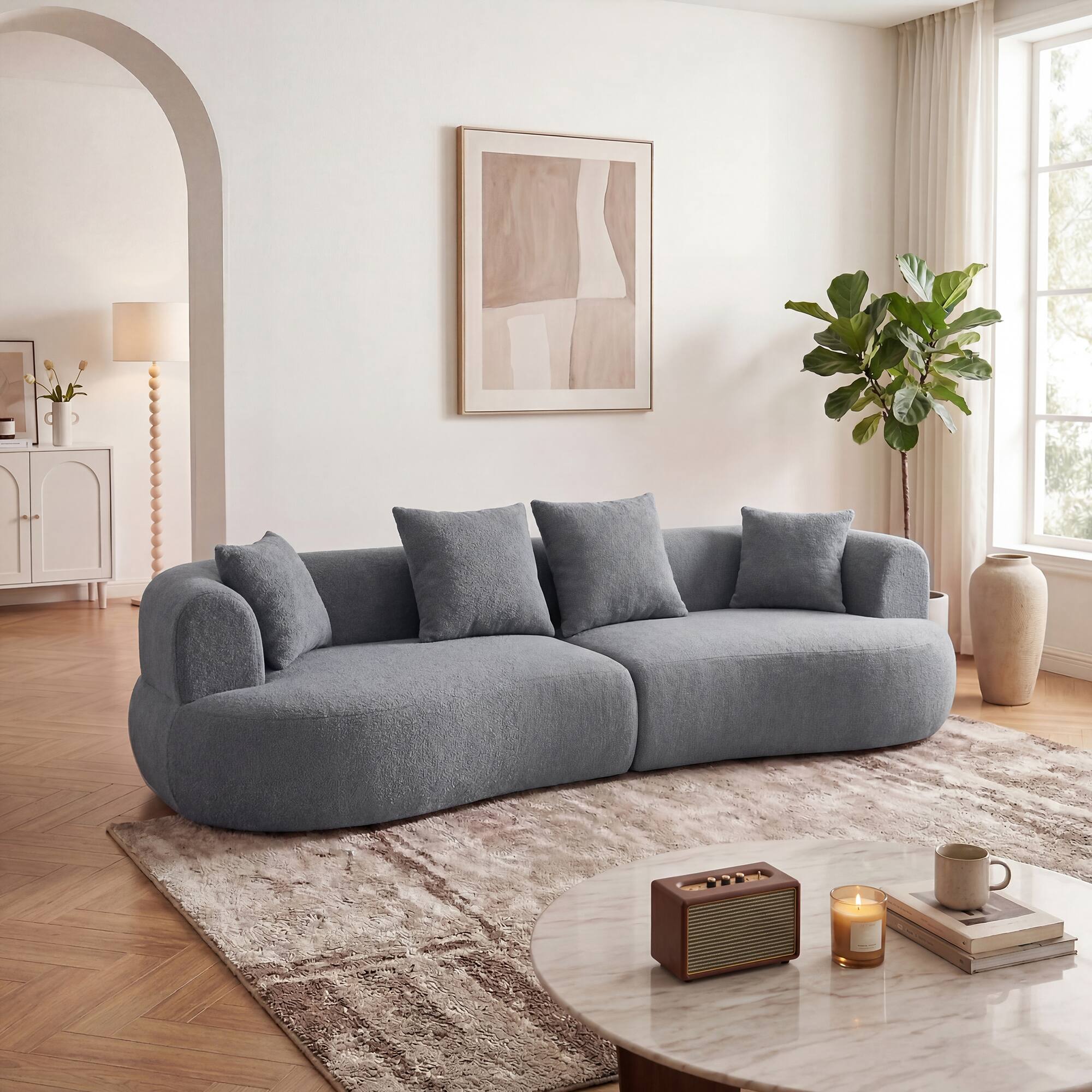 Angle. Anysun - Modern Curved Sofa Sectional – 122" Arc 4-Seater Boneless Foam Couch with Extra-Deep Wide Seats - Grey.