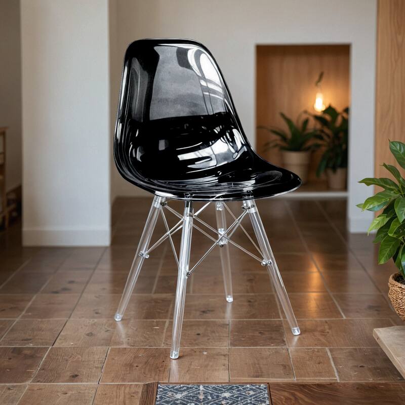 Left. LeisureMod - Dover Modern Acrylic Accent Side Chair with Eifel Design Legs for Dining Room, Kitchen and Home Office - Transparent Black.