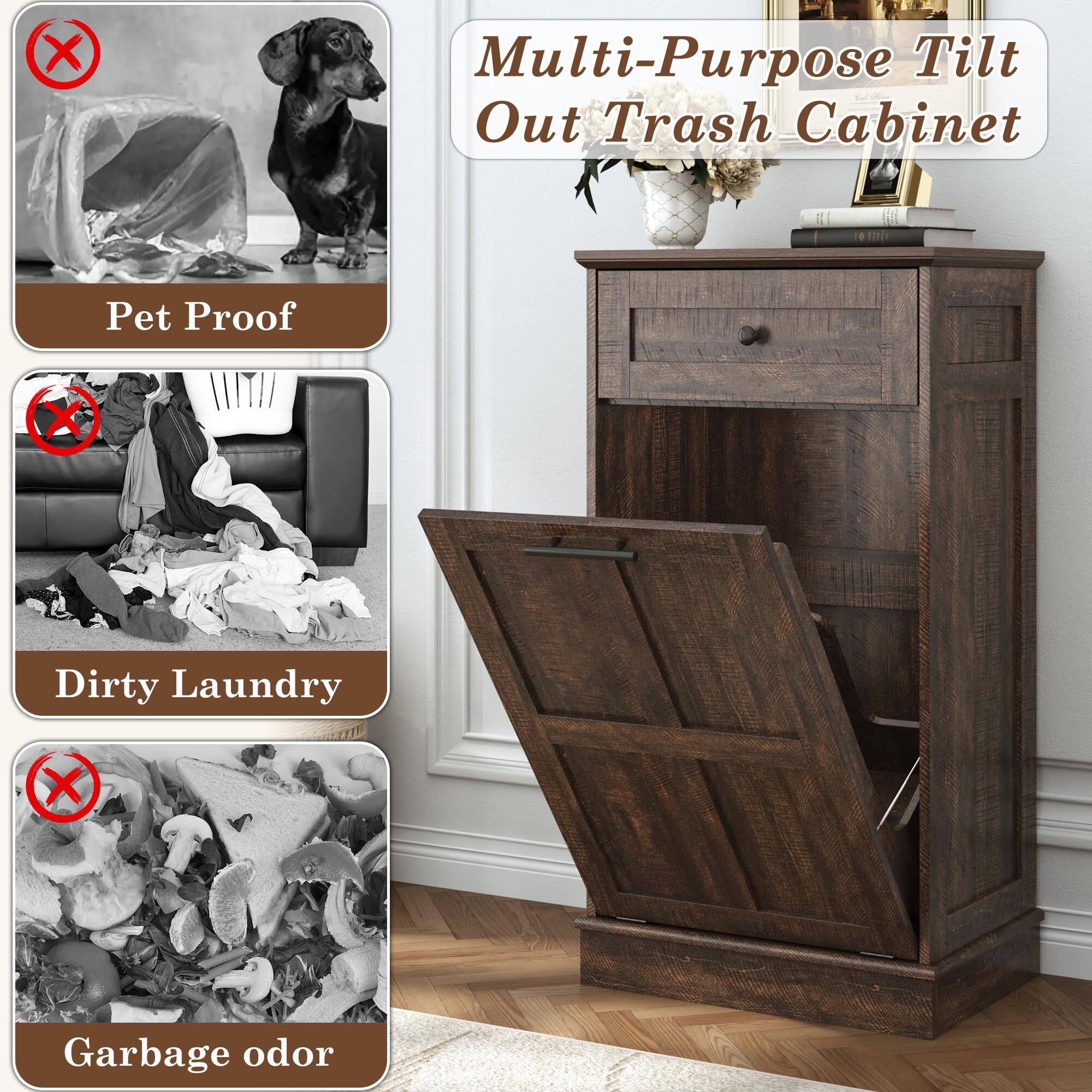 Multi-Purpose Tilt Out Trash Cabinet

- Pet Proof
- Dirty Laundry
- Garbage odor