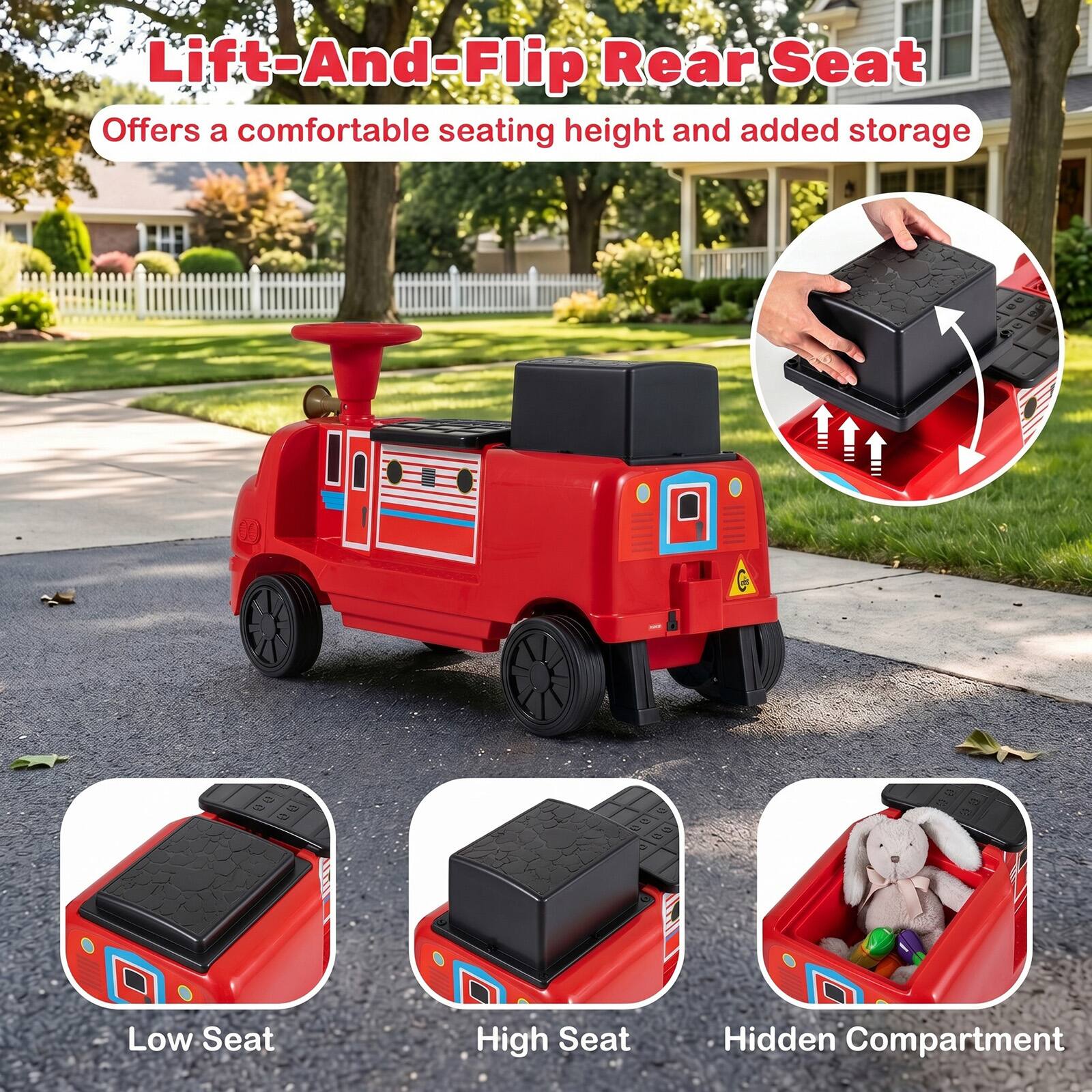 Lift-And-Flip Rear Seat  
Offers a comfortable seating height and added storage  

Low Seat  
High Seat  
Hidden Compartment