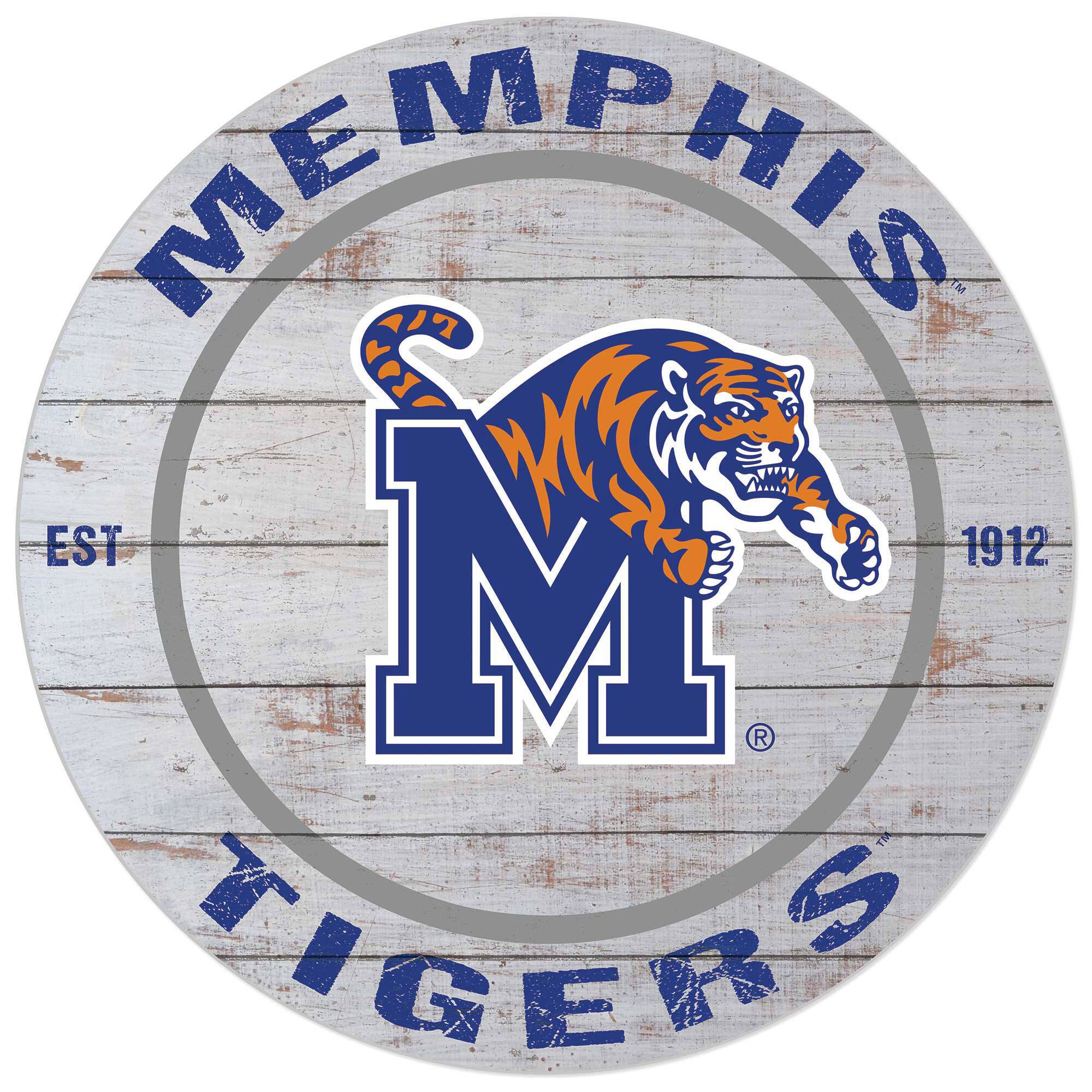 White Memphis Tigers 20'' x 20'' Indoor/Outdoor Weathered Circle Sign