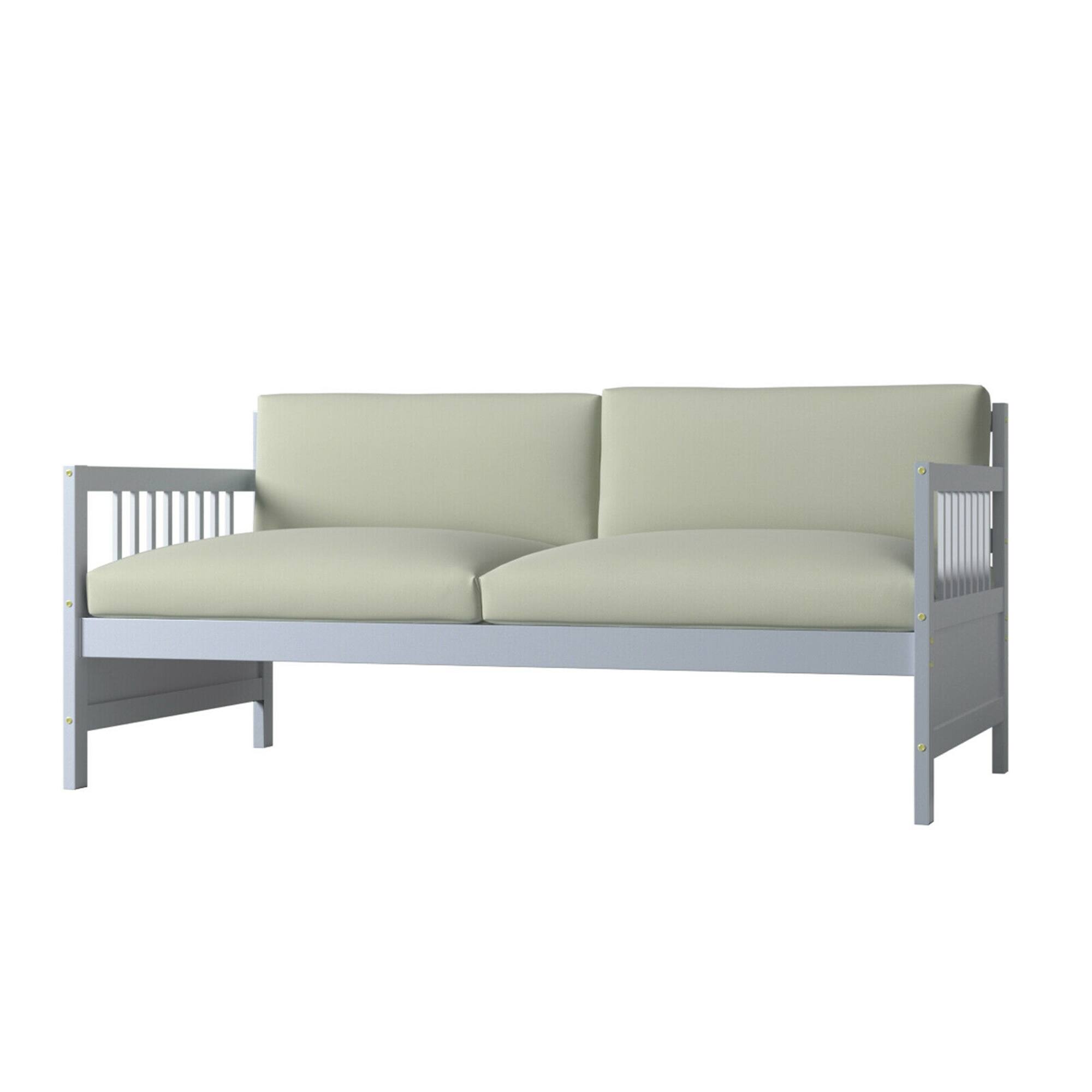 Back. Costway - Costway Twin Size Wooden Slats Daybed Bed Sofa Support Platform Sturdy W/Rails Grey - Grey.