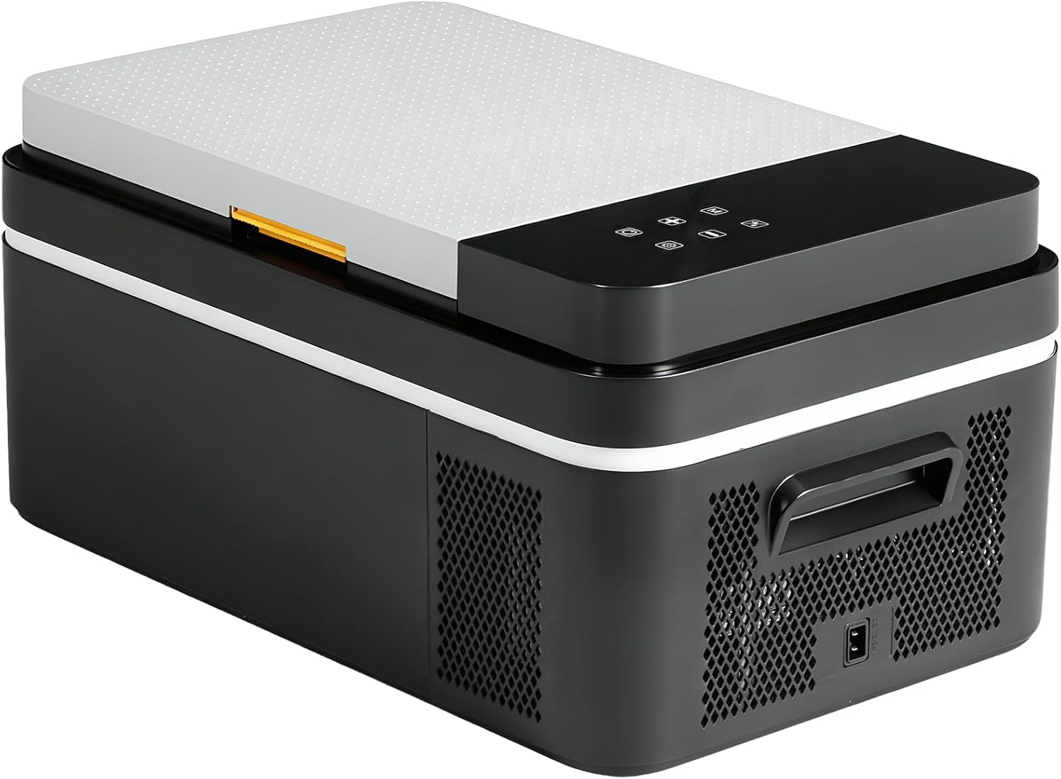 Angle. Sweet - 21QT Portable Car Refrigerator, Dual-Zone Electric Cooler, 12/24V DC & 110~240V AC for Truck/Van/RV/SUV/Travel/Camping - Black.