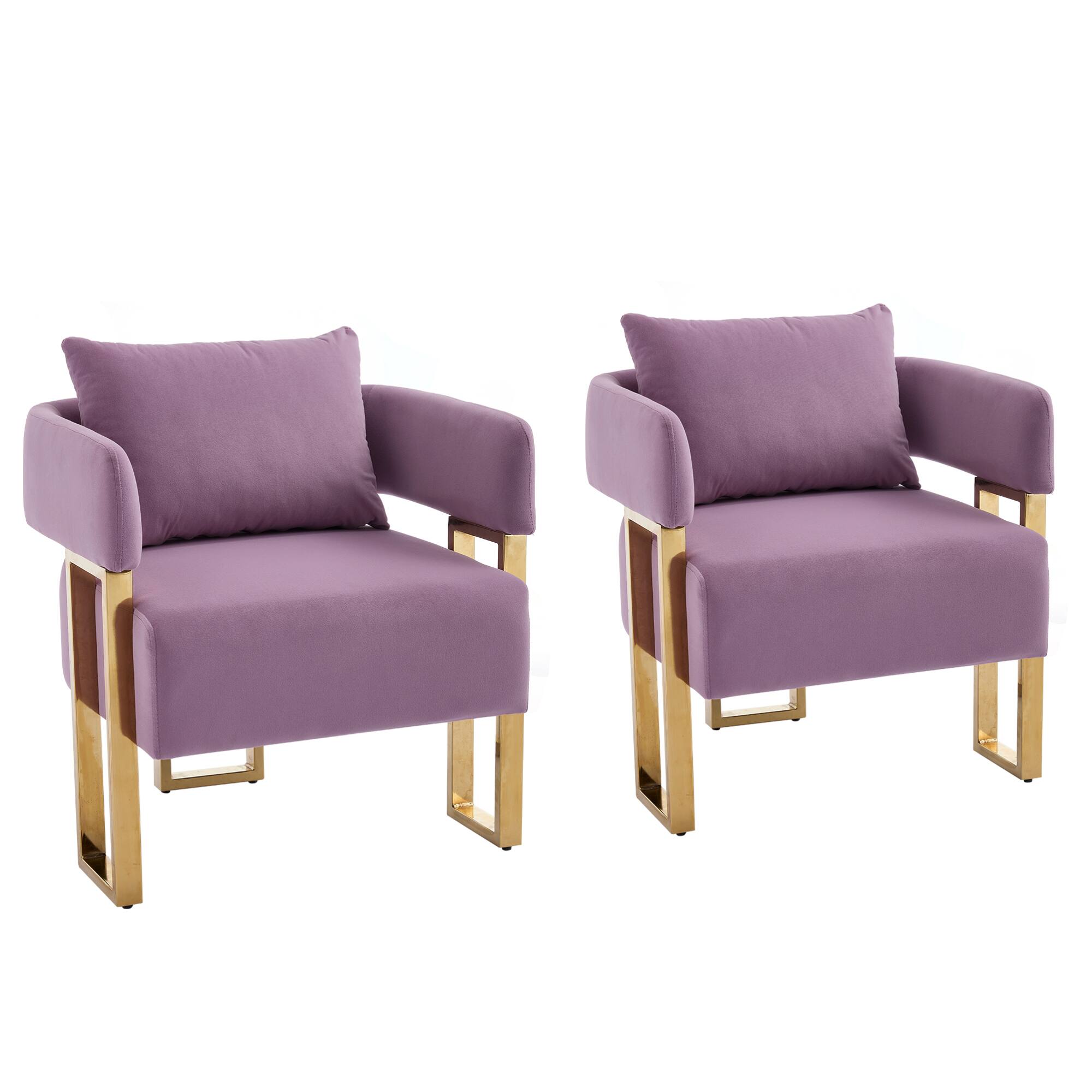 Angle. GOODSILO - Modern Decorative Chair Set with Gold Metal Legs and Plush Upholstery for Living Room and Office - Lilac.