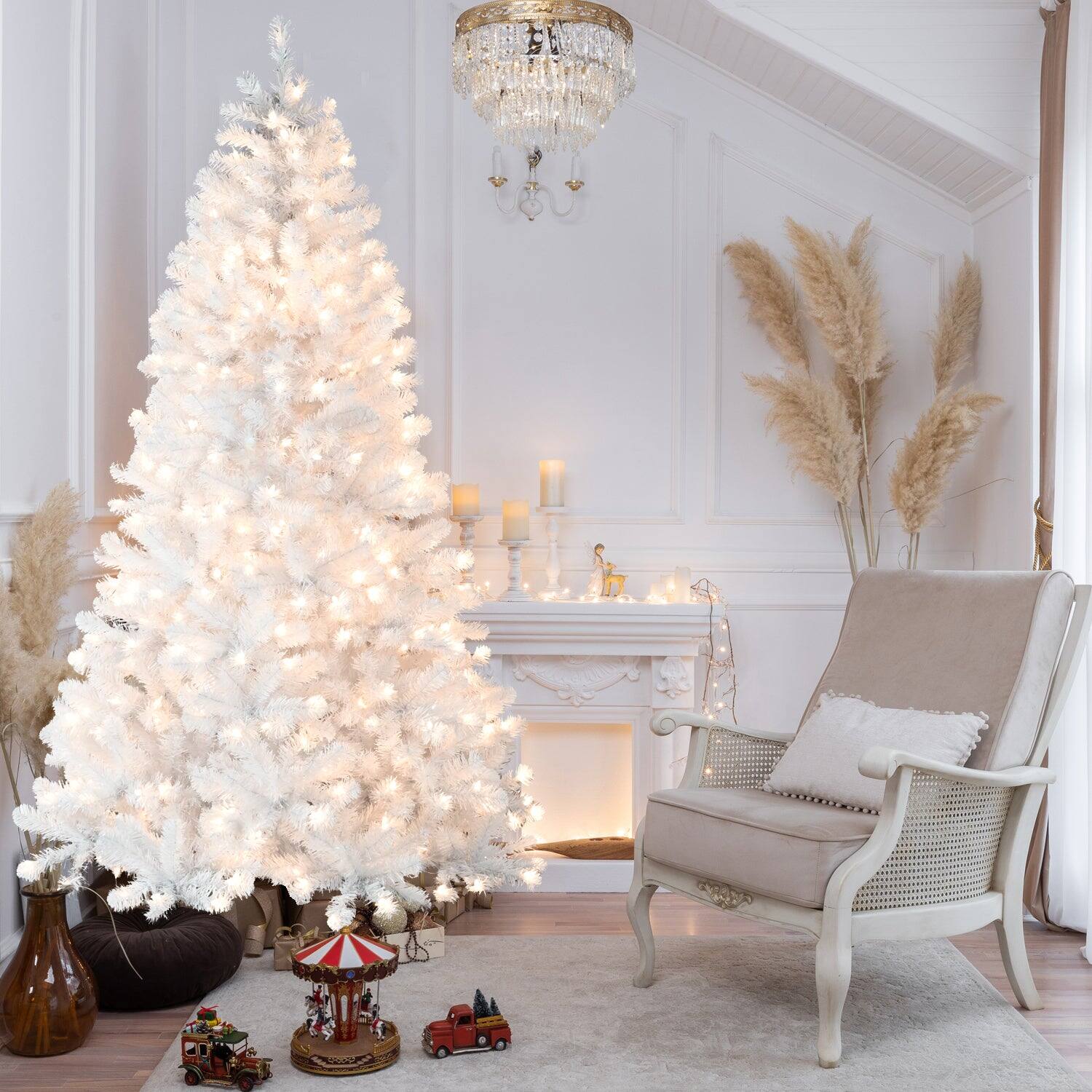 Alt View 4. Hivvago - 7.5FT Pre-Lit White Christmas Tree with Memory Wire 450 Warm Incandescent Lights - White.