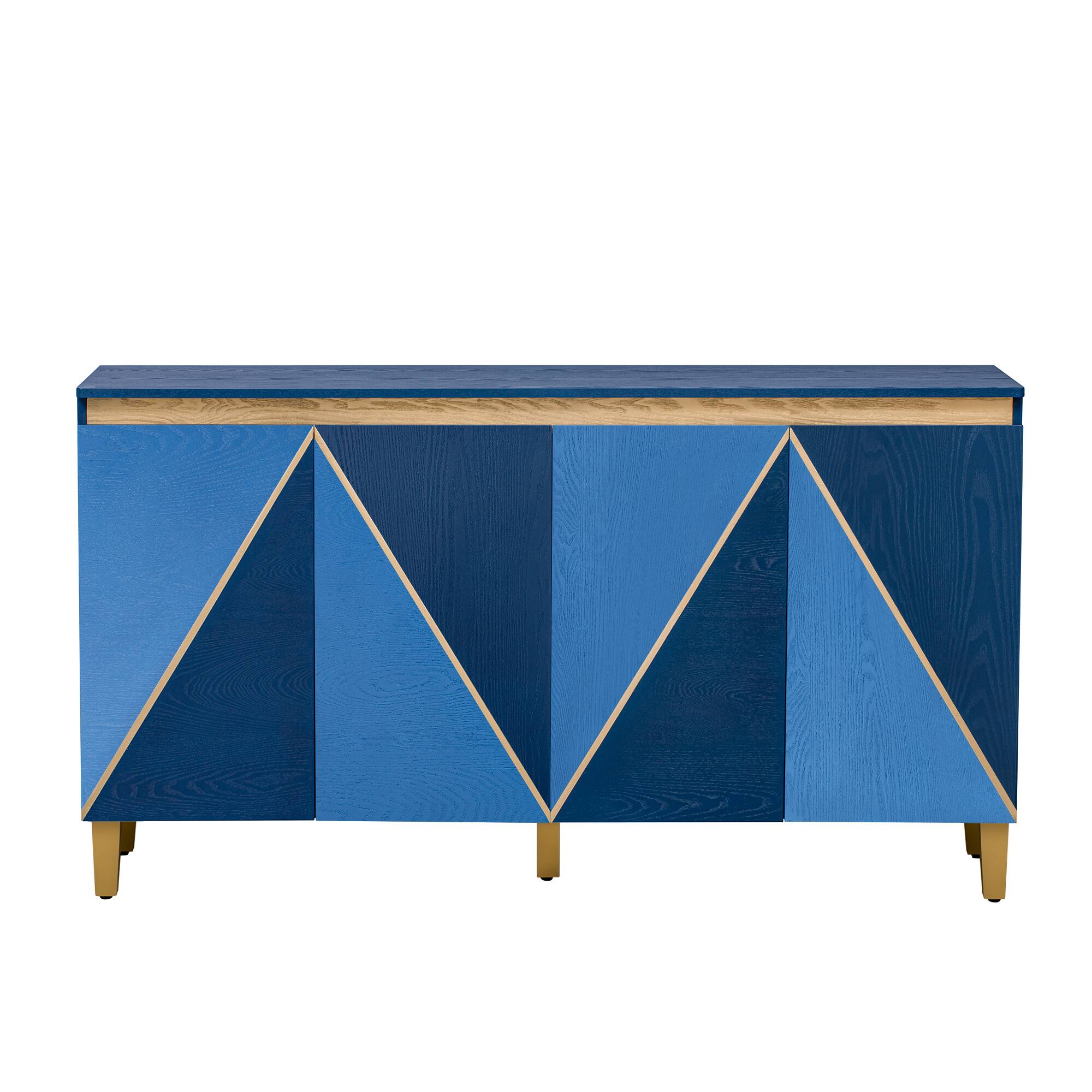 Alt View 6. Lirago - 60 Inch Retro Buffet Cabinet with 4 Doors Dimensional Effect and Adjustable Shelves for Dining Room Kitchen Living Room​ - Blue.