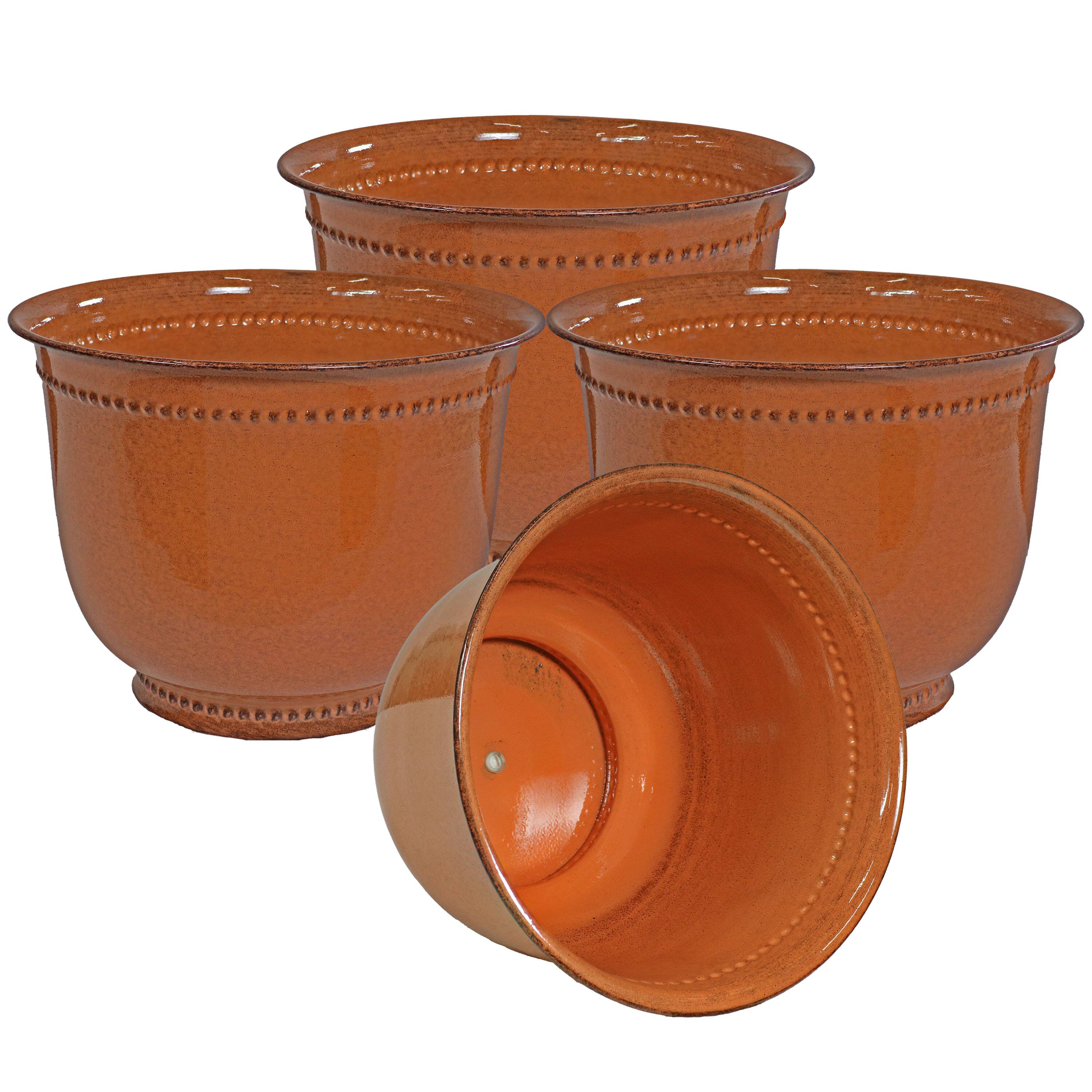Sunnydaze - Michael Metal Planter - 14.5 in- Set of 4 - Chestnut Glaze price history on PriceWatchPro