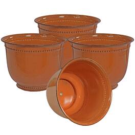 Sunnydaze - Michael Metal Planter - 14.5 in- Set of 4 - Chestnut Glaze