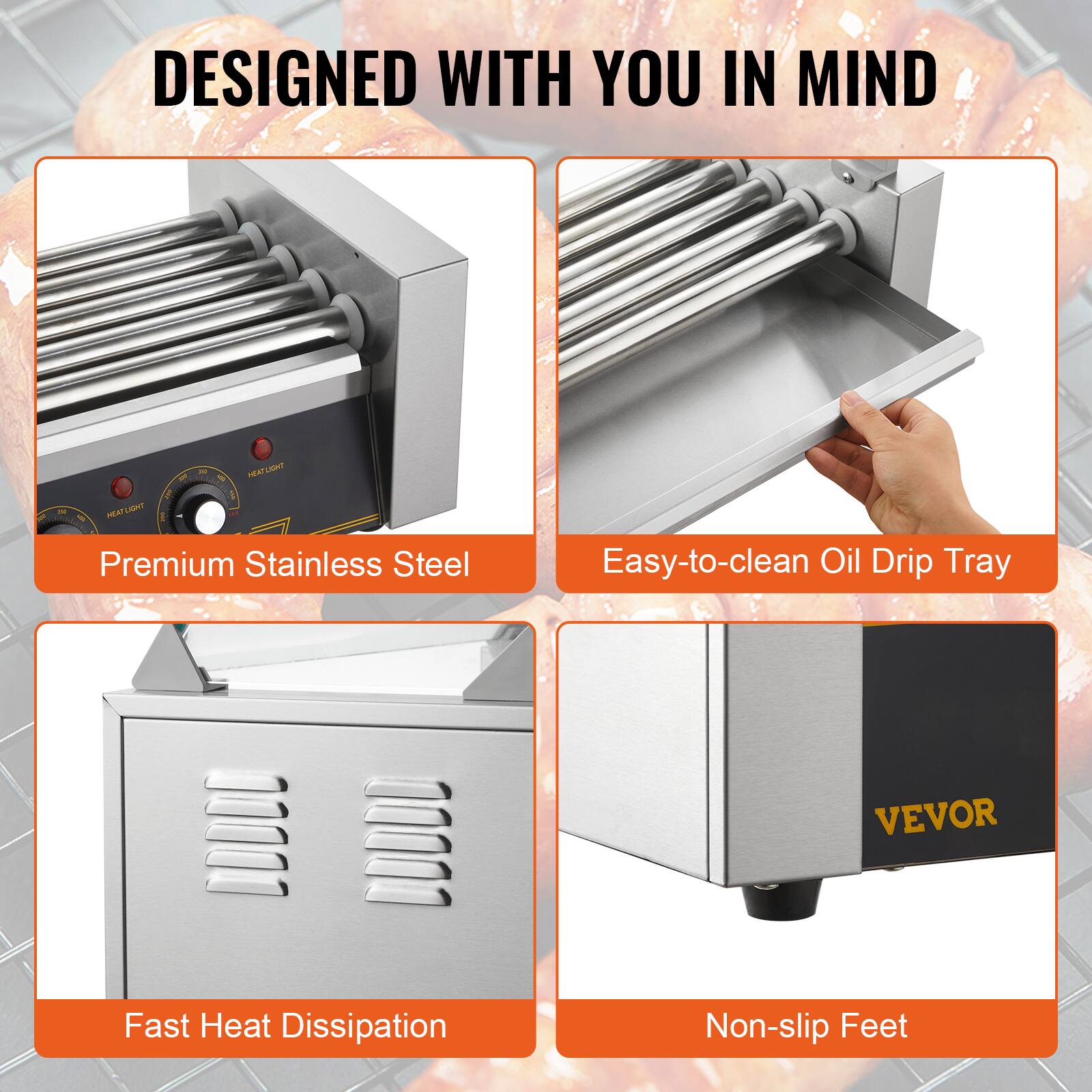 DESIGNED WITH YOU IN MIND

DE LAM HEATLIGHT 22 HEATLIGHT Premium Stainless Steel

Easy-to-clean Oil Drip Tray

VEVOR

Fast Heat Dissipation

Non-slip Feet