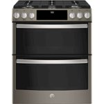 Front. GE - 6.7 Cu. Ft. Slide-In Double Oven Gas Convection Range.