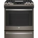 GE - 5.6 Cu. Ft. Slide-In Gas Convection Range - Slate - Front_Standard