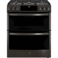 GE - 6.7 Cu. Ft. Slide-In Double Oven Gas Convection Range - Black Stainless Steel - Front_Zoom